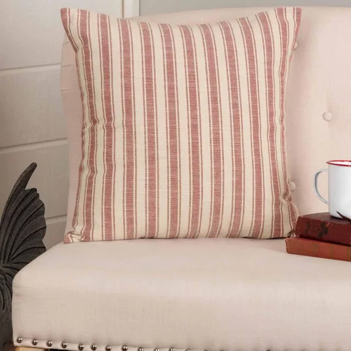 Vista 9 de Piper Classics Market Place Funda de Almohada Euro Sham Acolchada con Rayas Ticking Rojas, 26" x 26", Ropa de Cama Estilo Granja Roja y Crema