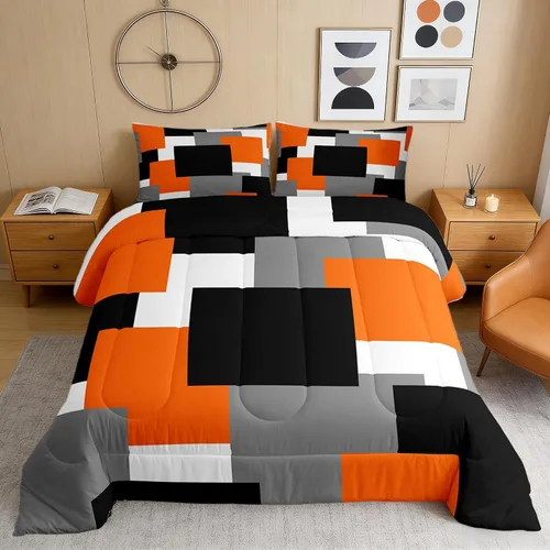 Vista 26 de Castle Fairy Juego de edredón con estampado azteca occidental, juego de ropa de cama geométrica a rayas marrones para niños y adolescentes