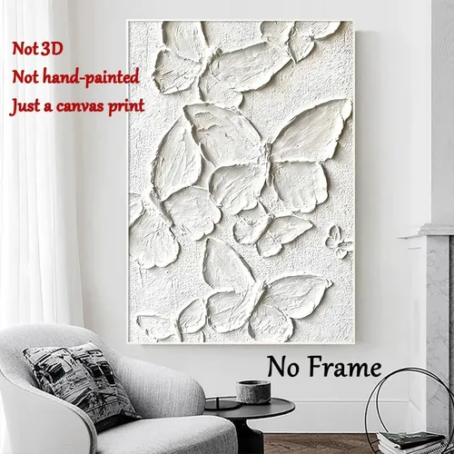 Vista 2 de Lienzo de mariposa blanca para pared, pintura minimalista texturizada, arte abstracto de mariposa blanca para pared, arte abstracto moderno, póster