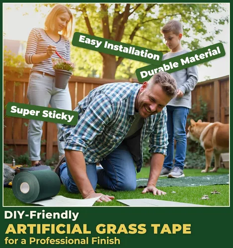 Vista 5 de Cinta de Costura de Césped Artificial de Doble Cara 6" x 16' Cinta de Costura Autoadhesiva para Pisos de Concreto y Madera, Patios, Alfombras