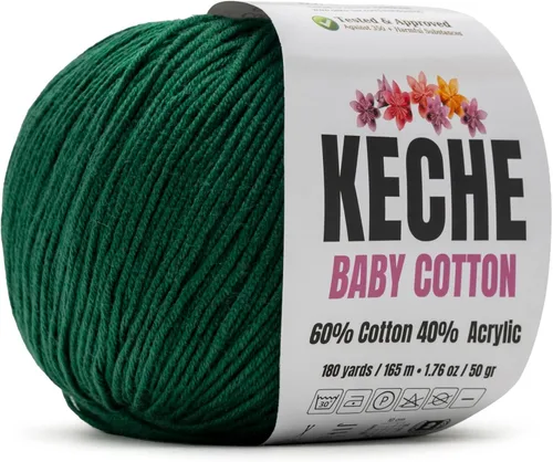 Vista 115 de Keche Hilo de Algodón, 60% Algodón 40% Hilo Acrílico, Hilo de Algodón Suave para Crochet y Tejer, Hilo Amigurumi 1 Madeja/Bola 1.76 Oz (50g) / 180