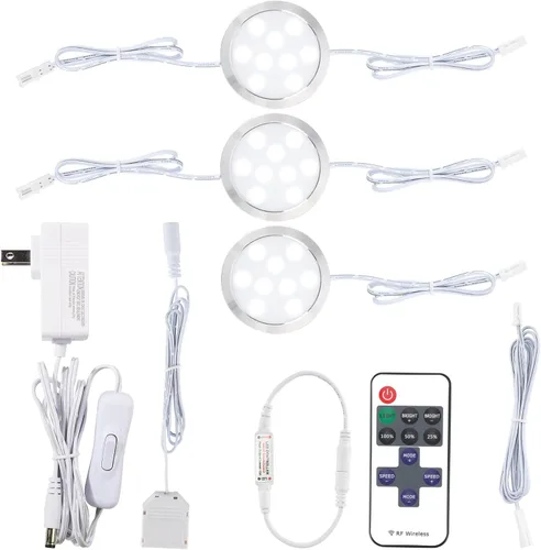 Vista 8 de Kit de luces LED enlazables, control remoto inalámbrico, regulable, luces debajo y sobre el gabinete, 120 voltios de pared, iluminación eléctrica 3