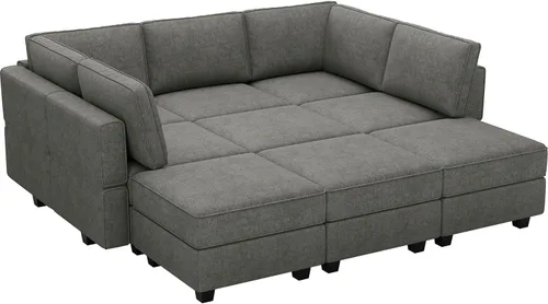 Vista 8 de Belffin Sofá Cama Seccional Modular con Otomana de Almacenamiento, Sofás Seccionales Convertibles para Sala de Estar, Chaise Reversible Terry. Sofá