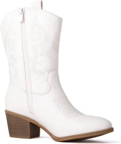 Vista 3 de GLOBALWIN Women's Mid Calf The Western Cowgirl Boots Fashion Cowboy Boots For Women Chunky Low Heel