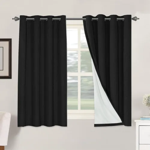 Vista 115 de H.VERSAILTEX Cortinas 100% opacas con aislamiento térmico, texturizadas, de lino, con bloqueo completo de calor y luz, para sala de estar y Negro
