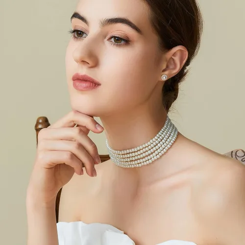 Vista 2 de BABEYOND - Collar de gargantilla de perlas de imitación redondo, collar estilo años 20, accesorios para fiesta temática Gatsby