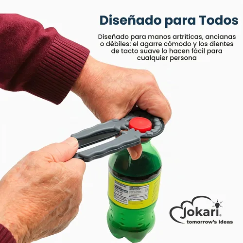 Vista 2 de Jokari Abridor de botellas múltiple para frascos, botellas y latas, 3 en 1, abridor de tapas de fácil agarre para manos débiles, tapas giratorias