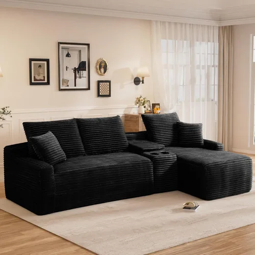 Vista 23 de Sofá modular sin hueso de 95 pulgadas, en forma de L con diván, tapicería de pana suave, asiento profundo, moderno y cómodo sofá para sala de estar