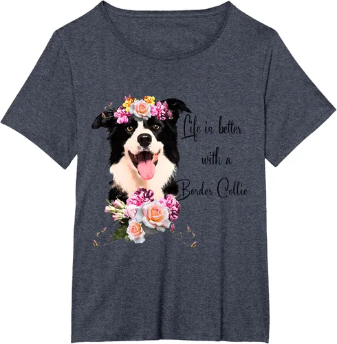 Vista 89 de Life is Better With a Border Collie - Camiseta de perro lindo con flores, gris, S Gris Oscuro
