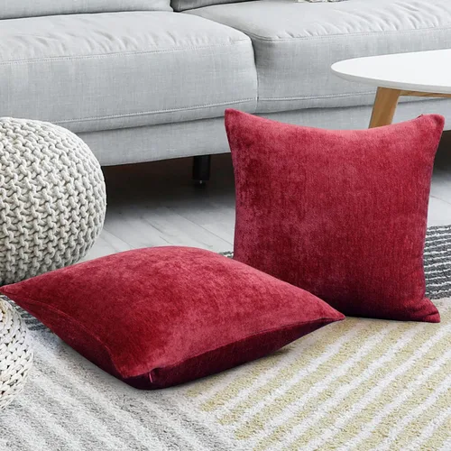 Vista 3 de PiccoCasa Juego de 2 fundas de almohada de chenilla, 20 x 20 pulgadas Borgoña
