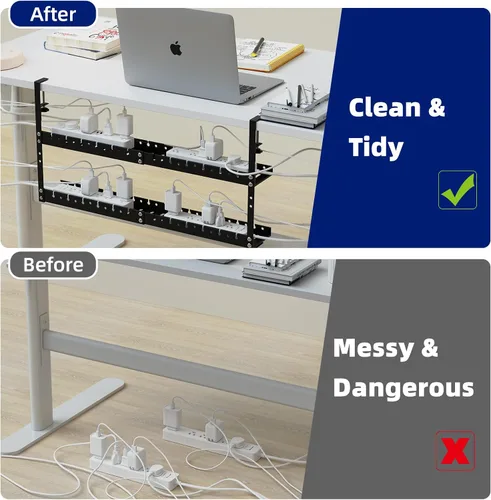 Vista 3 de Bandeja extensible de 31 pulgadas para organizar cables debajo del escritorio, bandeja de gestión de cables de metal debajo del escritorio