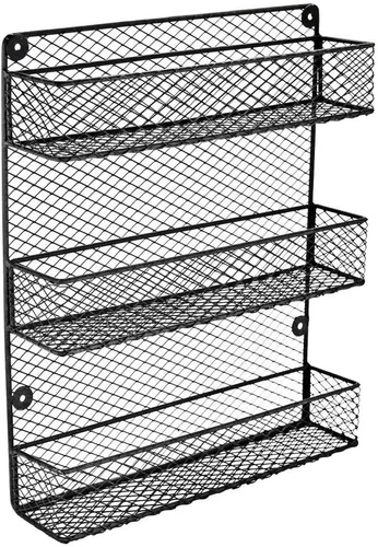 Vista 7 de Estante para especias de montaje en pared, estante organizador de almacenamiento de cocina de 3 niveles, diseño que ahorra espacio, incluye 2