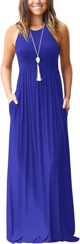 Vista 36 de DEARCASE Vestido largo de verano sin mangas para mujer, con bolsillos E10-floral Negro Azul