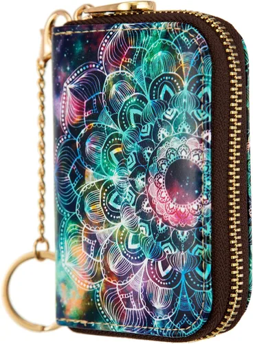Vista 2 de AIRMORS Tarjetero para mujer con cremallera de cuero con cierre RFID bloqueo llavero (AA Mandala in the Galaxy)