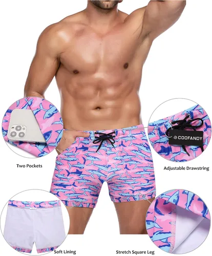 Vista 4 de COOFANDY Traje de baño para hombre de camuflaje de secado rápido con bolsillos