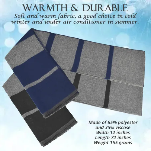 Vista 5 de EINSKEY Bufanda de invierno para hombre, paquete de 2 bufandas de mezcla de lana con borlas de contraste a rayas suaves y largas bufandas de moda