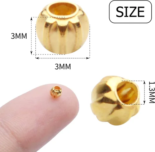 Vista 3 de Aylifu 1000 cuentas espaciadoras redondas de metal dorado de 0.118 pulgadas, cuentas sueltas para manualidades, pulseras, collares, joyería