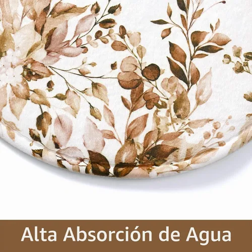 Vista 5 de MitoVilla Juego de 4 piezas de hojas de plantas marrones con cortina de ducha y alfombras, juegos de cortinas de ducha florales rústicas