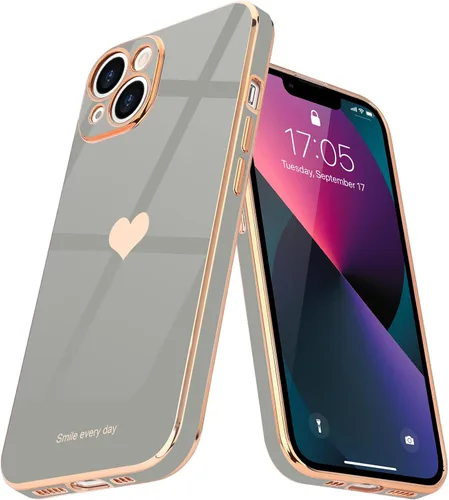 Vista 15 de Teageo Funda de iPhone 13 Pro, mujer y niña, corazón bonito, chapado brillante, cubierta trasera suave negra, protección completa de cámara Negro