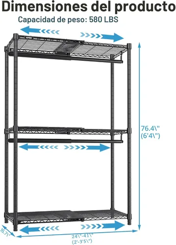 Vista 5 de VIPEK X1 - Perchero de ropa expandible resistente, ajustable de 2' a 3'5", con estantes ajustables y varillas para colgar, perchero de metal