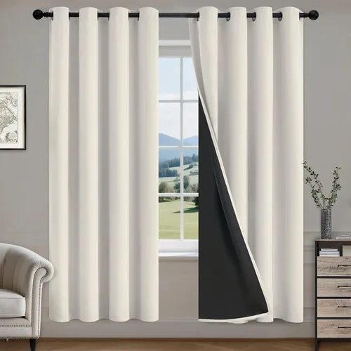 Vista 17 de COSVIYA Cortinas opacas 100% beige Biscotti para dormitorio, juego de 2 paneles de 63 pulgadas de largo, bloqueo de luz completa, aislamiento