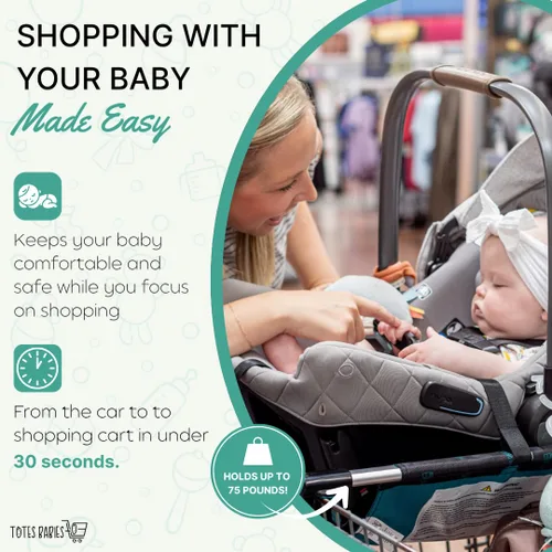 Vista 3 de Totes Babies - Portador de asiento de coche para carritos de compras, permite que los bebés, recién nacidos, infantes y niños pequeños se mantengan