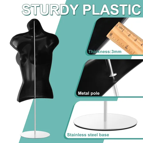 Vista 3 de Geetery 2 piezas de maniquí femenino con soporte y gancho para colgar, maniquí de mesa, cuerpo hueco en la espalda para mostrador de manualidades