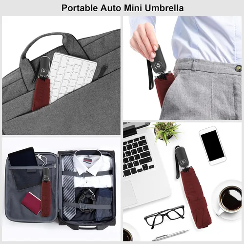Vista 91 de LEAGERA Paraguas de viaje compacto para bolso, mango plano, impermeable para lluvia ligera