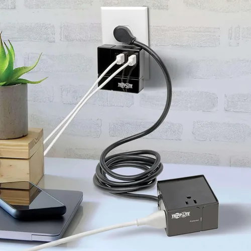 Vista 3 de Tripp Lite TLP366CUBEUSBB Protector de sobretensiones de 3 tomas de corriente con USB, protector de sobretensiones de toma de pared desmontable, 6