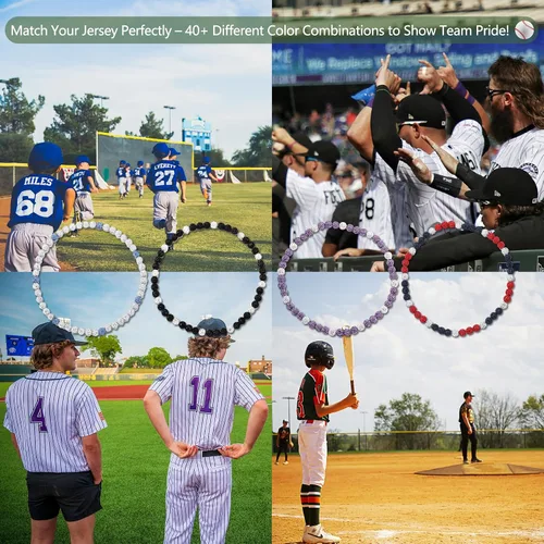 Vista 4 de Collar de Cadena de Béisbol con Perlas para Hombres, Regalos de Collar de Béisbol de la Colección Bling Ice para Niños, Collar de Accesorios