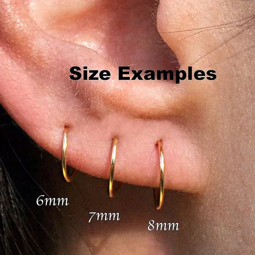 Vista 10 de Juego de 2 pares de anillos de nariz para cartílago pequeños para mujer, tragus, tabique, hélix, múltiples piercings finos