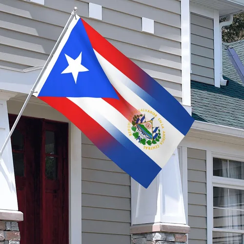 Vista 5 de Civilos Bandera de Puerto Rico y El Salvador de 3 x 5 pies de nylon para exteriores/interiores con ojales de latón