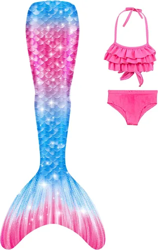 Vista 2 de Traje de baño de cola de sirena con monoaleta para niñas, conjunto de bikini