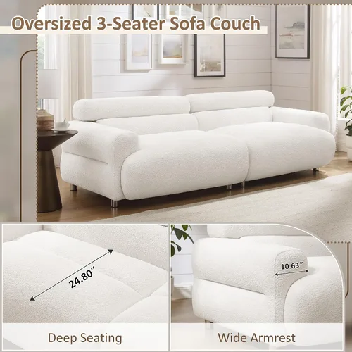 Vista 4 de VANOMi Sofá biplaza Boucle Cloud de 89 pulgadas, cómodo sofá tapizado de asiento profundo, moderno sofá de mediados de siglo para sala de estar