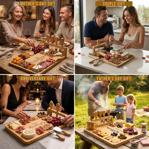 Vista 3 de Juego de charcutería y tabla de cortar de bambú personalizada: boda, aniversario, despedida de soltera, cumpleaños, inauguración de la casa