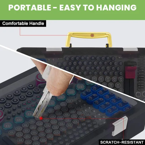Vista 6 de Organizador de baterías - Caja de contenedores con comprobador BT-168. Organización de garaje con capacidad para 225 baterías AA AAA C D Cell 9V 3V