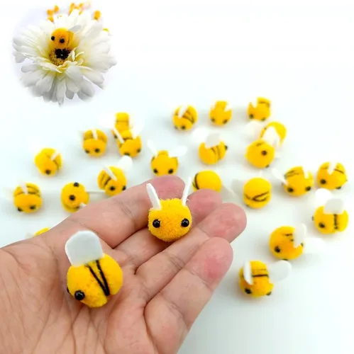 Vista 3 de SaktopDeco 28 piezas de fieltro de lana de abejas para manualidades, decoración de felpa de abeja para abeja, decoración de revelación de género
