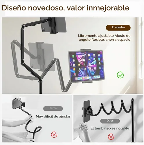 Vista 7 de Houele Soporte de Piso para Tableta con Bandeja Extraíble, Soporte de Piso para iPad para Cama, Soporte de Tableta de Altura Ajustable Porta iPad
