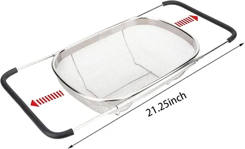 Vista 2 de Colador ovalado de acero inoxidable para colocar sobre el fregadero con asas de goma expandibles, colador de malla fina para cocina, colador de 6