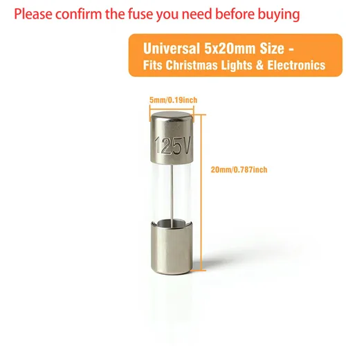 Vista 3 de 20 fusibles de vidrio de soplado rápido de 3A y 125 V, tubo de fusible de 0.17 x 0.78 pulgadas de repuesto para luces de árbol de Navidad, luces