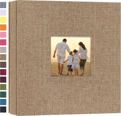 Vista 48 de potricher - Álbum de fotos pequeño para 100 fotos de 4 x 6 pulgadas, con portada de lino con foto, familiar, para bodas, aniversarios, bebés o Beige