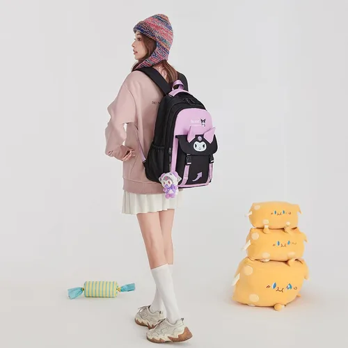 Vista 5 de Linda mochila de 2 piezas para mujer, mochila casual para viajes, mochila casual de gran capacidad de 18 pulgadas con colgante de felpa, Púrpura