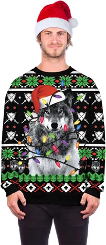 Vista 53 de Sudaderas de Navidad unisex con estampado 3D y cuello redondo, manga larga, suelta, suéter de Navidad