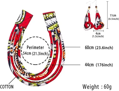Vista 2 de BintaRealWax Juego de collar africano con estampado de tela Ankara multicapa de cuerda tejida gargantilla en capas