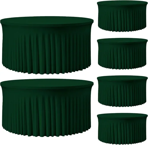 Vista 59 de Mantel redondo de 60 pulgadas en negro para mesas de 5 pies, funda de mesa ajustada de elastano con borde elástico y falda, lavable, sin arrugas