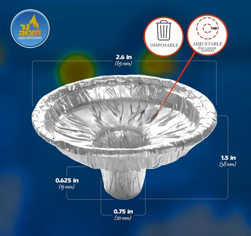 Vista 2 de Ner Mitzvah Portavelas Plus – Más profundo que lo normal – Bobeches protector de aluminio resistente, insertos de revestimiento de vela protector