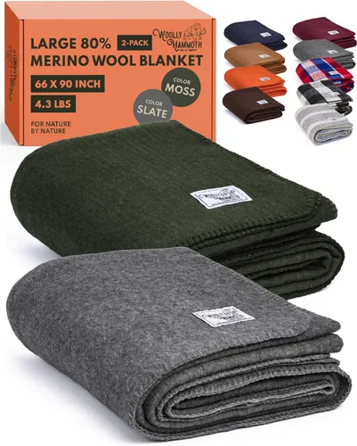 Vista 19 de Woolly Mammoth Woolen Company Manta de Lana - 66 x 90 pulgadas, Corteza, 80% Lana Merino - Mantas de Campamento para Clima Frío - Durabilidad