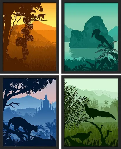 Vista 182 de SIGNWIN Marco de arte de pared de jirafa de safari africano, juego de 4 impresiones coloridas de paisaje, decoración de pared de naturaleza