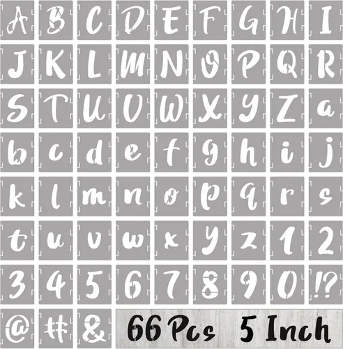 Vista 12 de BAMIDELE Plantillas de letras de 1 pulgada y números, kit de plantillas de dibujo entrelazadas de 66 piezas de plástico reutilizable, plantillas