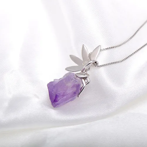 Vista 3 de Paialco Collar de plata de ley 925 con piedra áspera de piedra de amatista para mujer